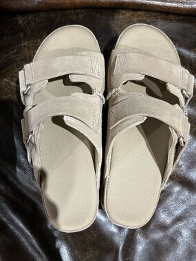 UGG Women's Taupe Suede Double-Strap Slide Sandals